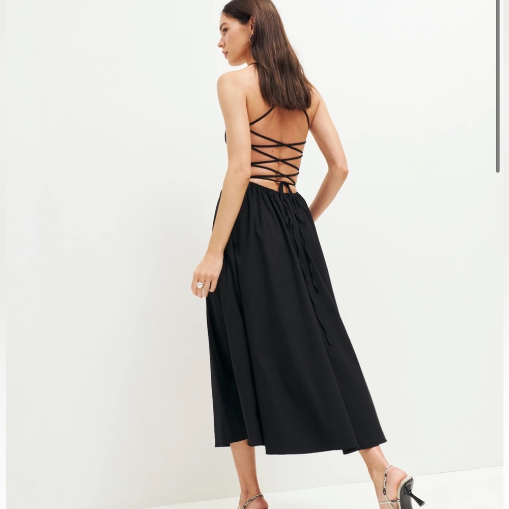 Reformation Kaede poplin midi dress black size 8 nwot
